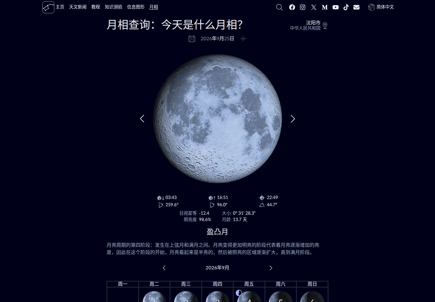 Star Walk 月相日历主视图